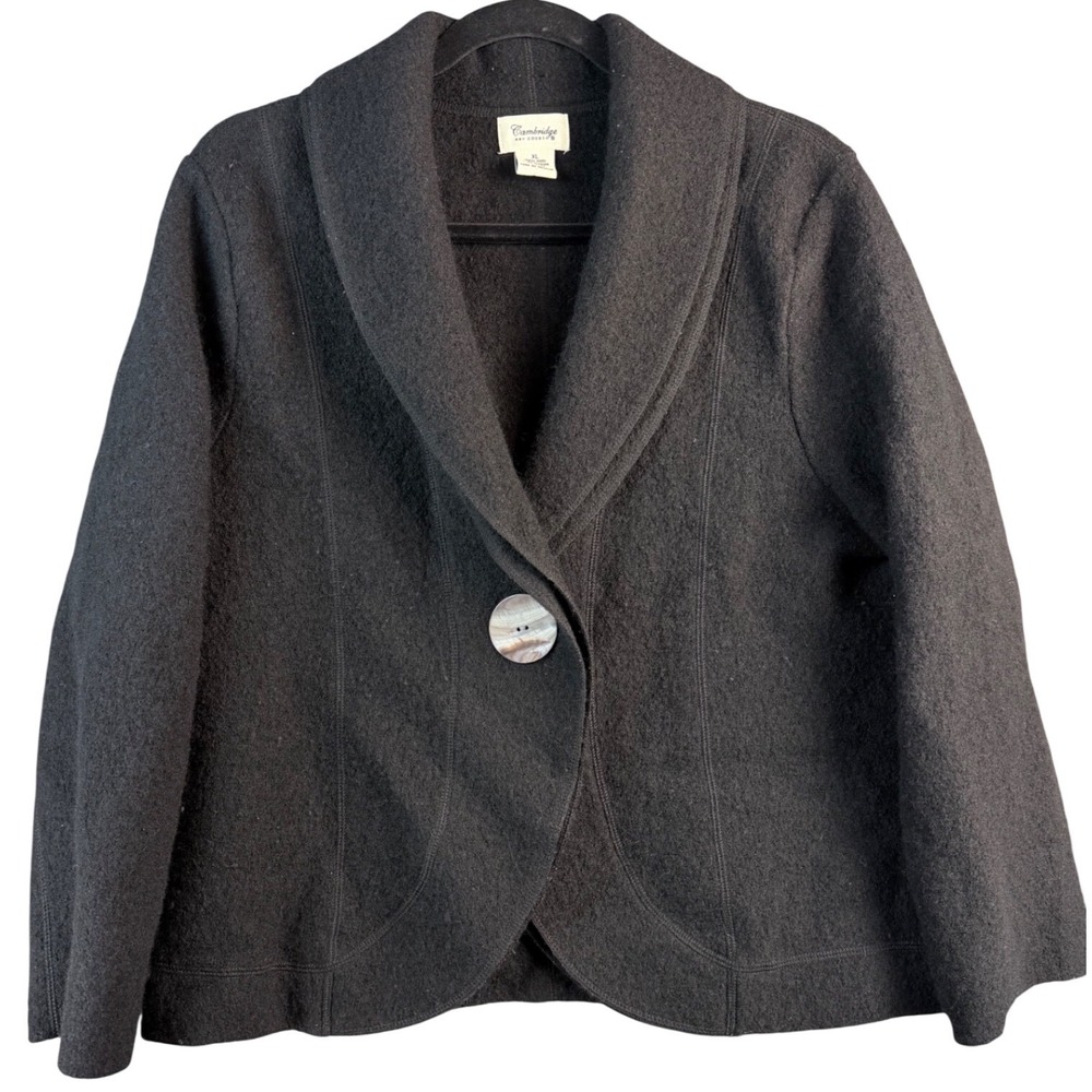 Cambridge Dry Goods Boiled Wool Blazer Jacket Black Single Shell Button XL